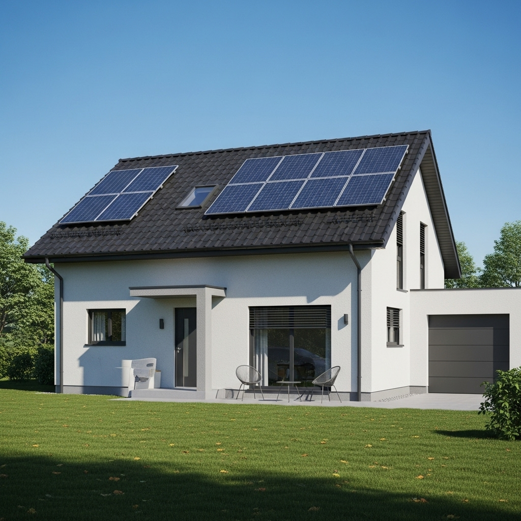 Maison moderne avec panneaux solaires sur le toit